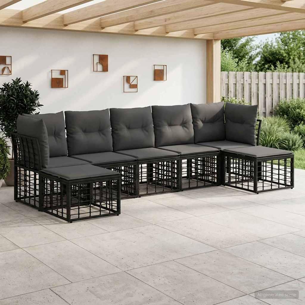 Udendørs sofagruppe i sort polyrattan med polyester