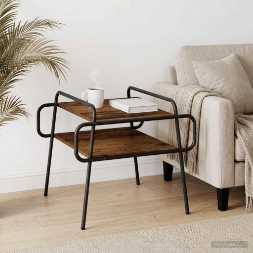 Sofabord i gammelt træ 50 x 50 x 51 cm med 2 hylder