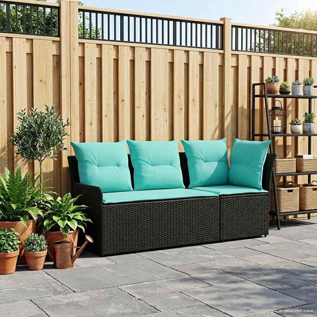 Have loungesofa i PE-rattan med arm- og hjørnemodul 2 stk. - sort/turkis