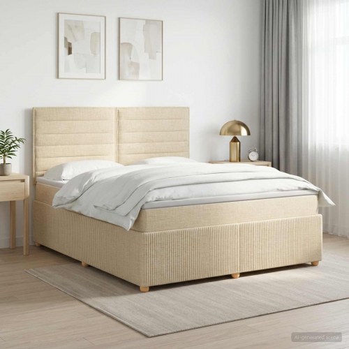 Boksmadras-seng med topmadras 140 x 200 cm cremefarvet stof