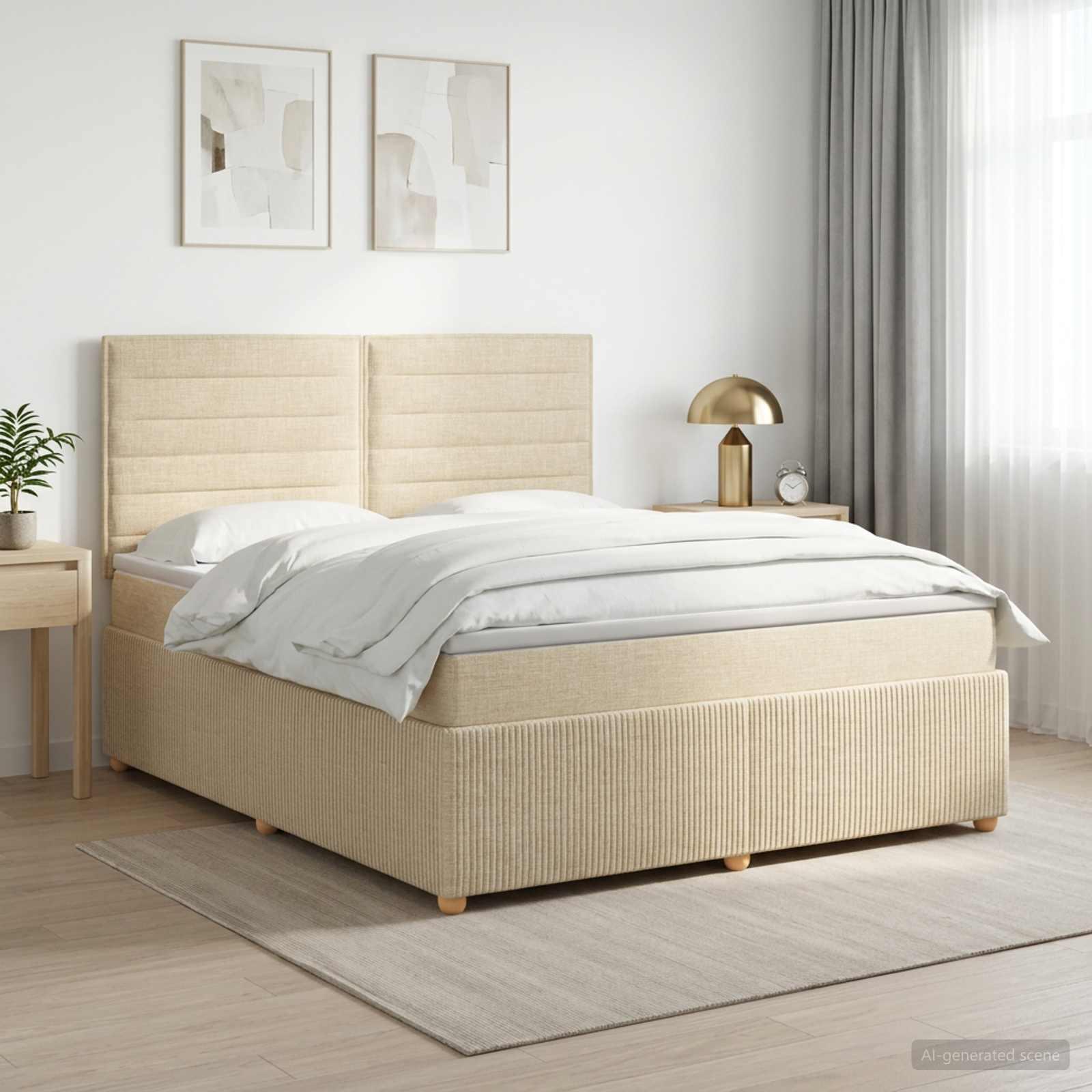 Boksmadras-seng med topmadras 140 x 200 cm cremefarvet stof