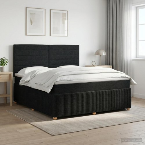 Boxmadras seng med topmadras og hovedgærde 140 x 200 cm - sort stof