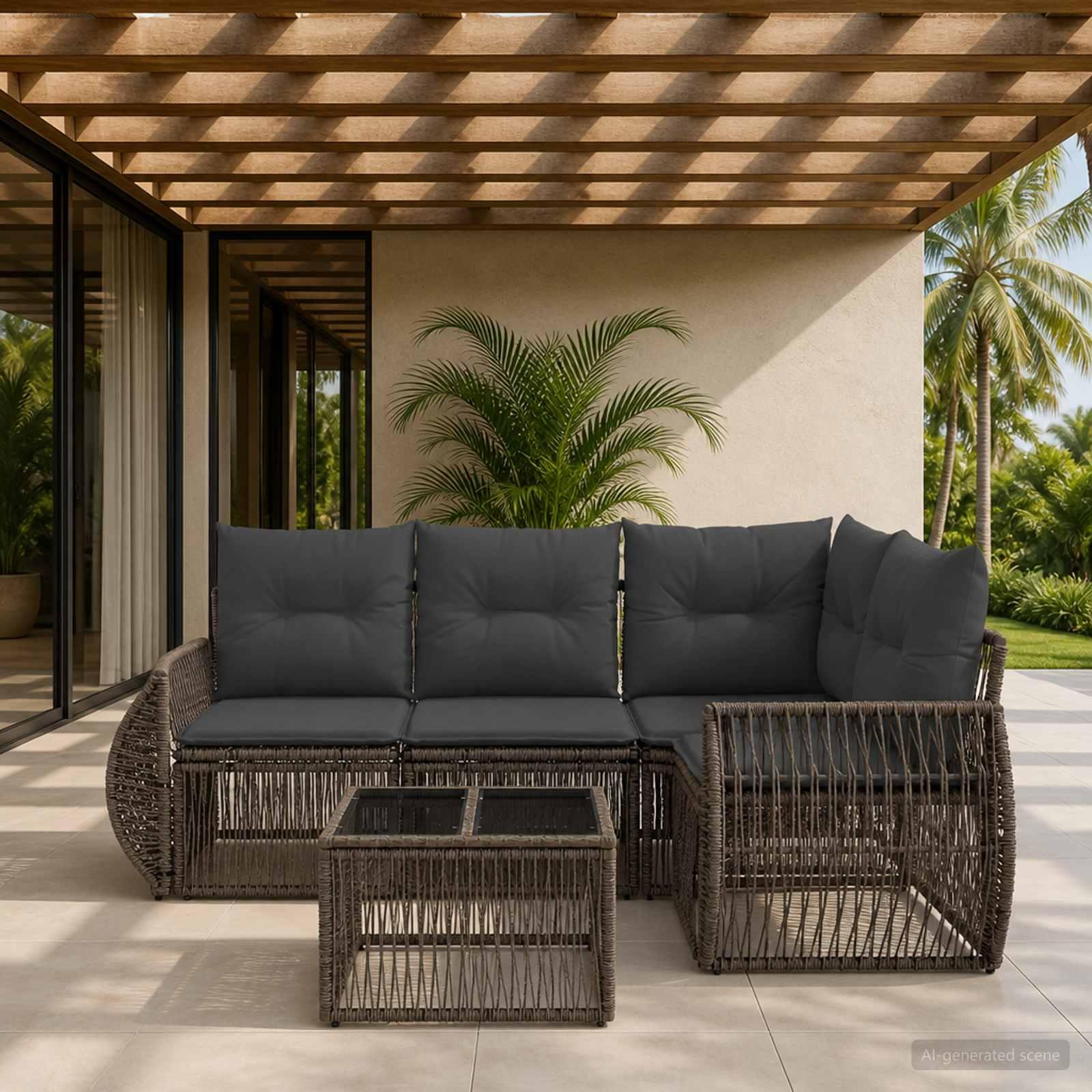 Havesofa sæt 5 stk. i grå og mørkegrå polyrattan