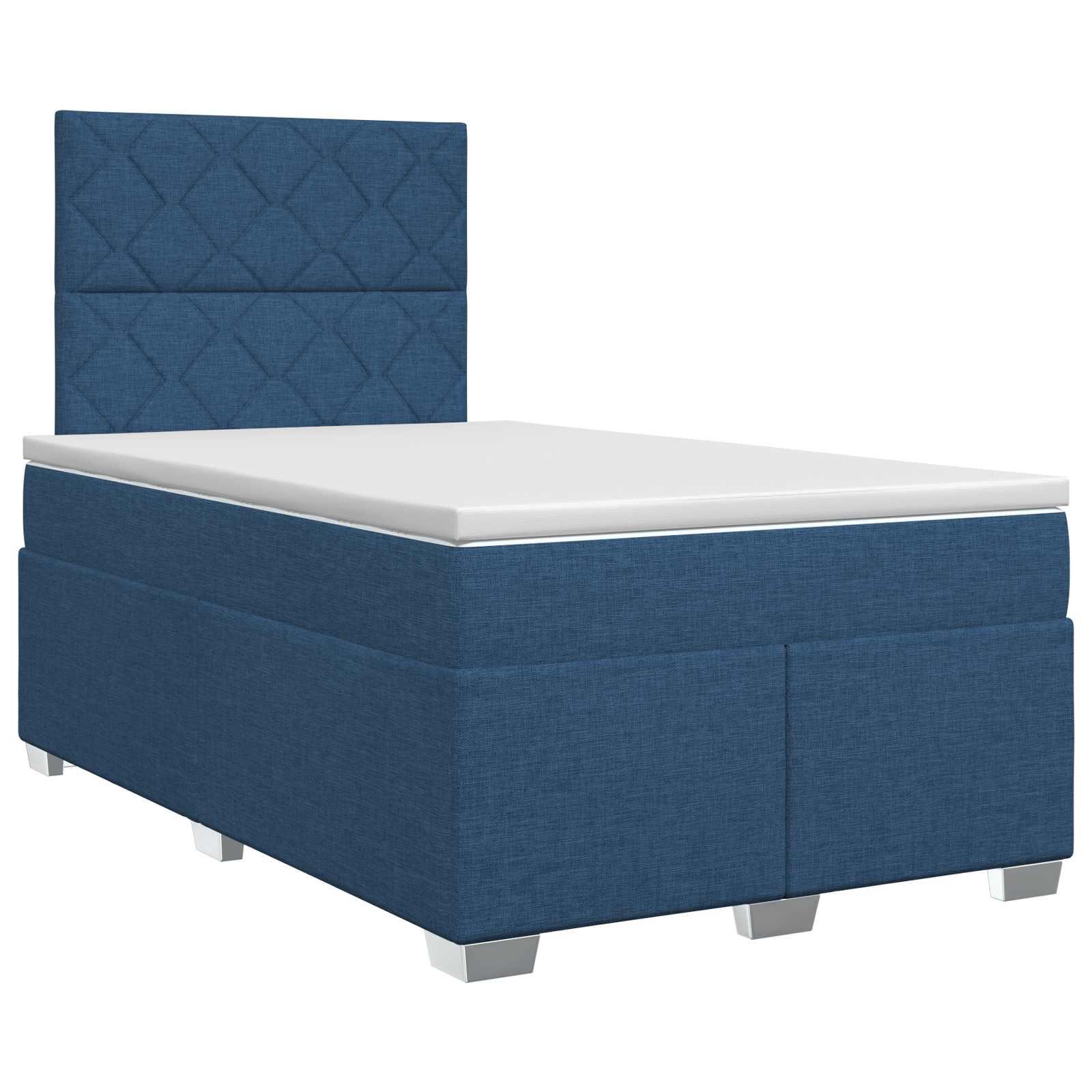 Boxspring seng med madras og topmadras 120 x 190 cm med justerbar hovedgærde - blå stof