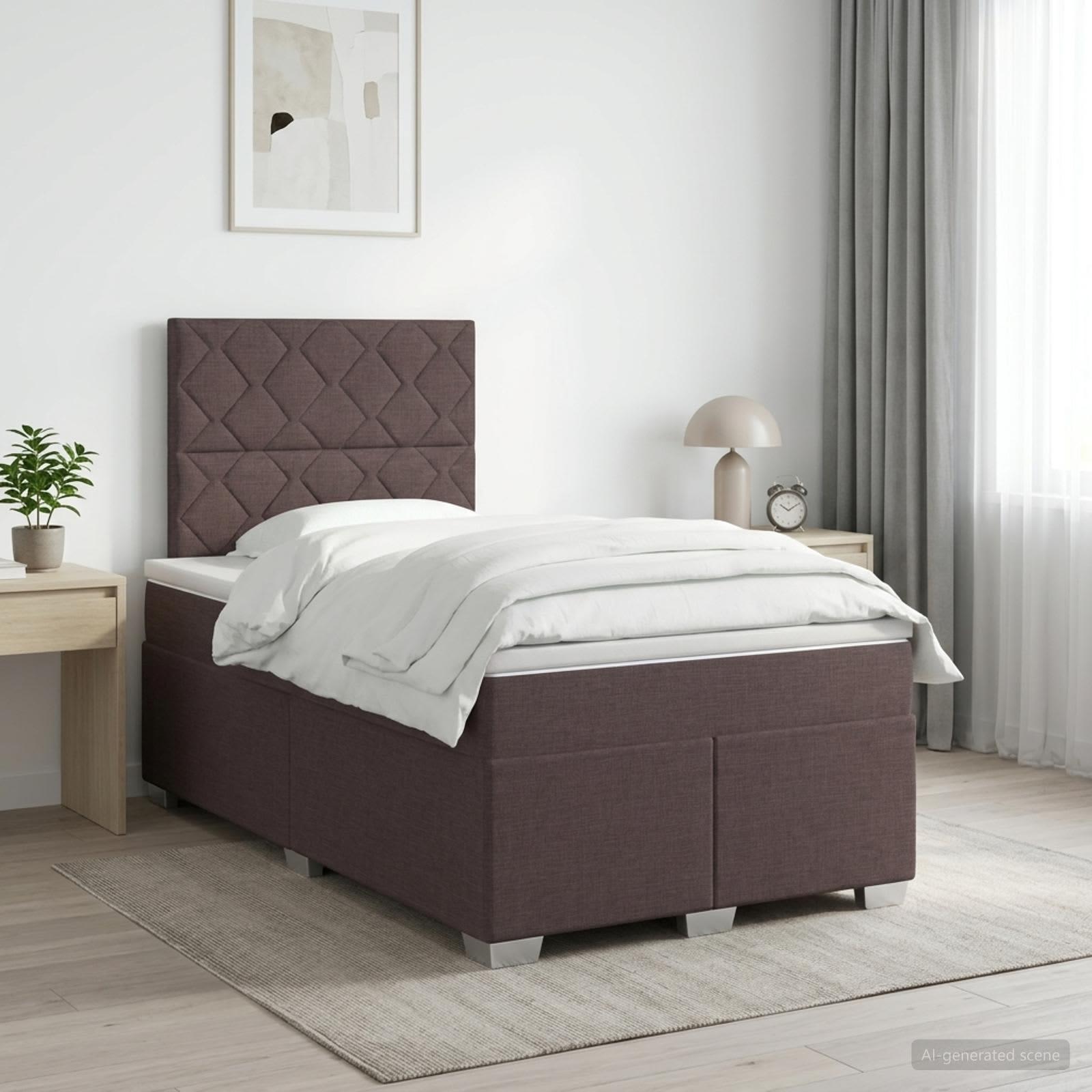 Boxmadras med topmadras og justerbar sengegavl 120 x 190 cm - mørk brun