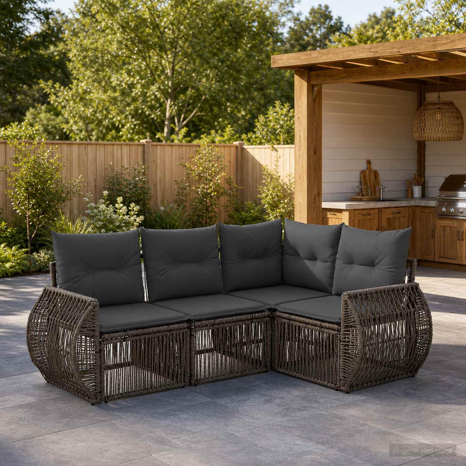 Havesofa sæt 4 stk. i grå og mørkegrå polyrattan