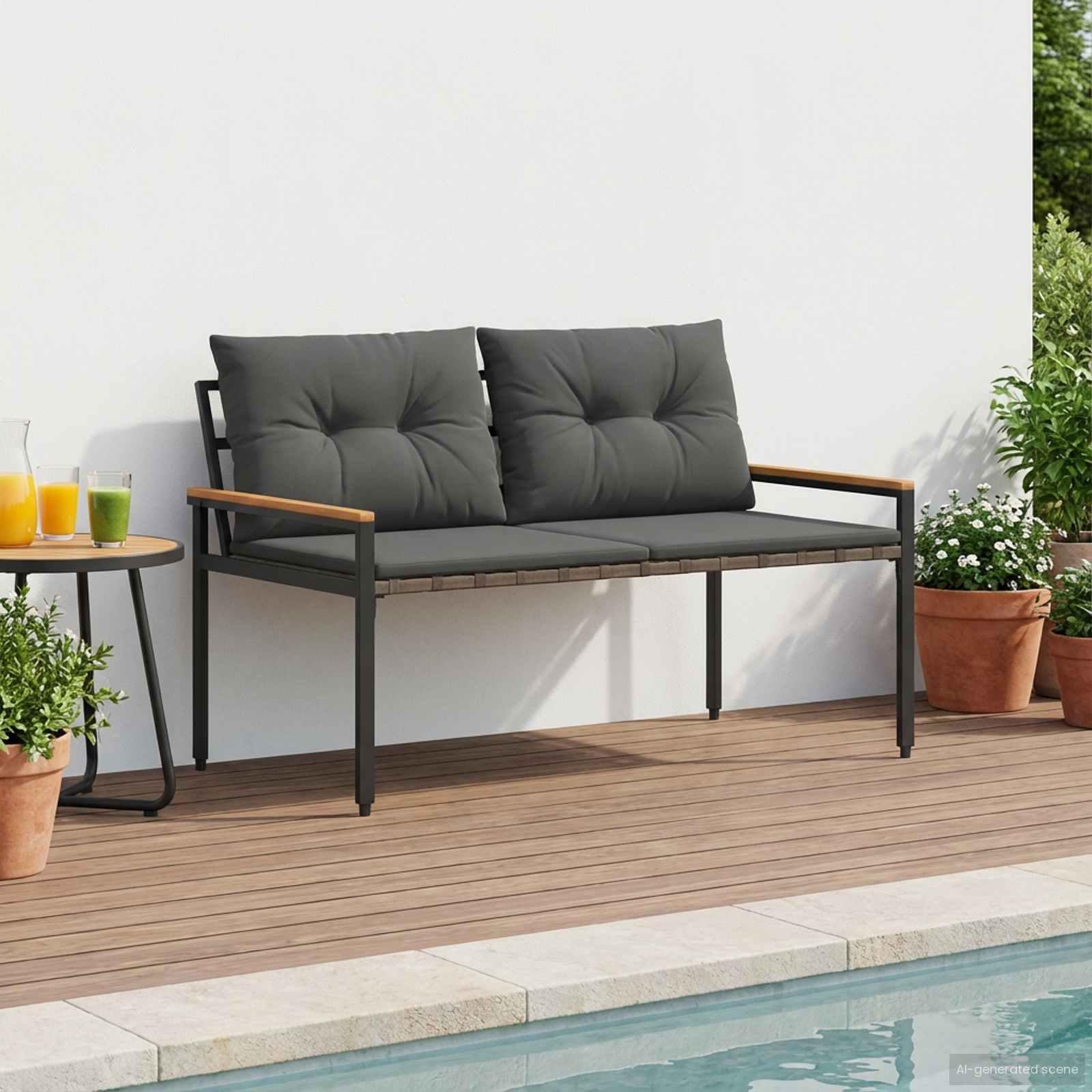 Udendørs 2-personers havebænk i polyrattan 116 x 67,5 x 72 cm - mørkegrå