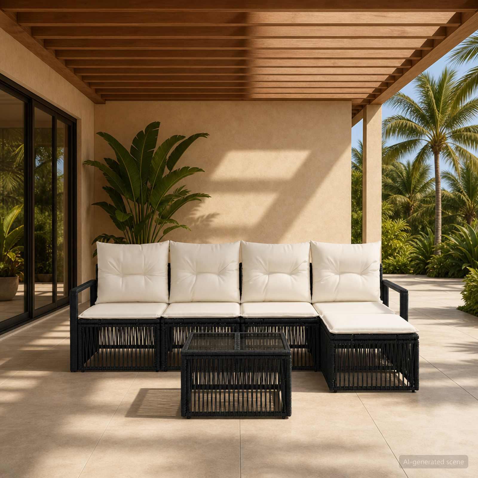 Havesofa sæt 6 stk. i sort polyrattan til terrasse og lounge