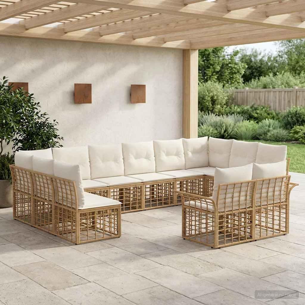 Udendørs sofagruppe 12 stk. i polyrattan natur og cremehvid