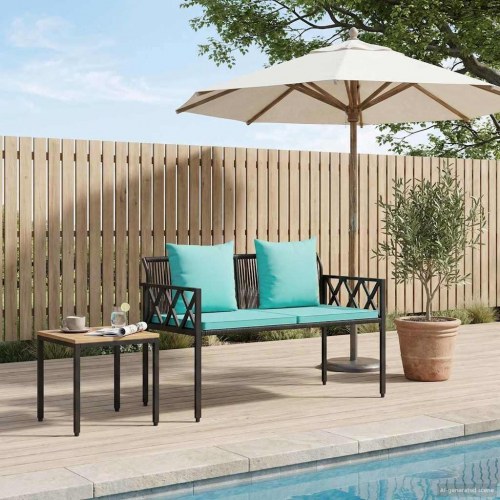 Udendørs 2-personers havebænk i polyrattan 116 x 56 x 75 cm - sort/turkis