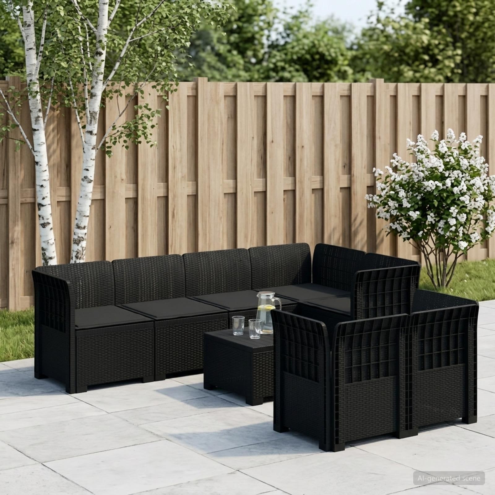 7-personers have-sofa med puder i rattanlook PP antracit