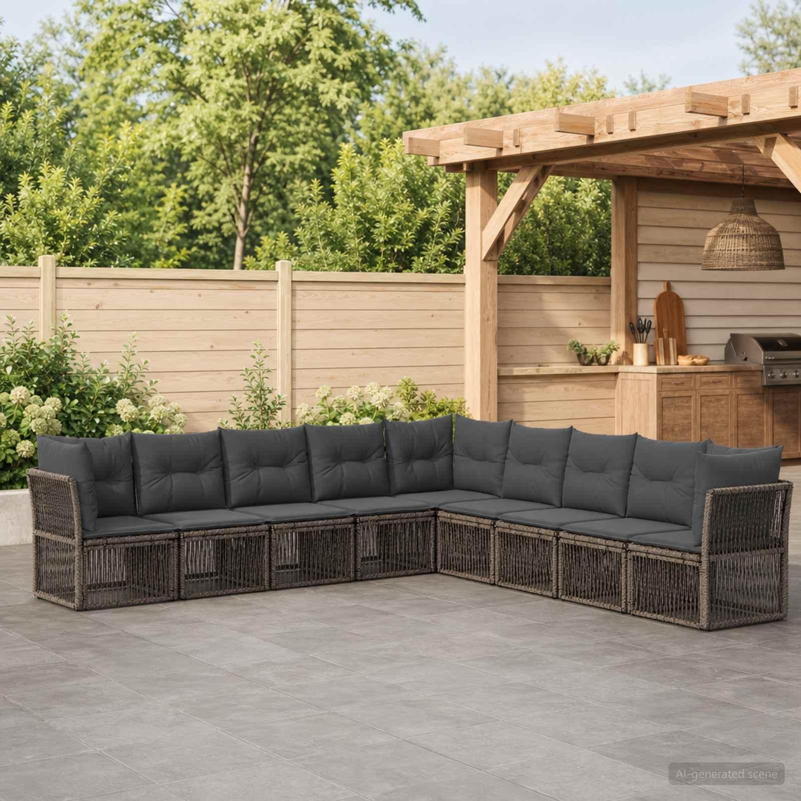 Havesofa sæt 9 stk. i grå polyrattan modulsofa