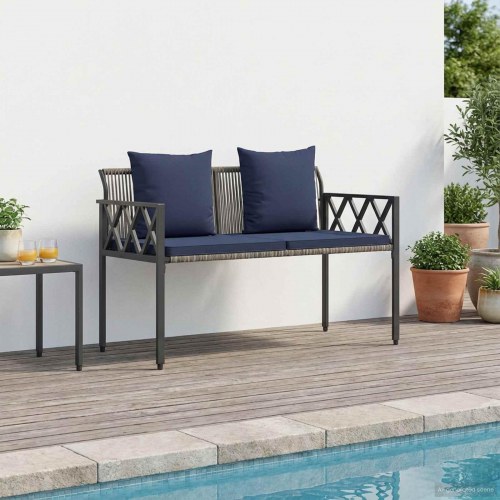 Udendørs 2-personers havebænk i polyrattan 116 x 56 x 75 cm grå/marineblå