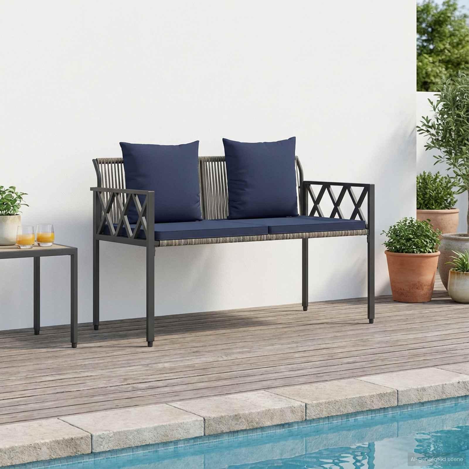 Udendørs 2-personers havebænk i polyrattan 116 x 56 x 75 cm grå/marineblå