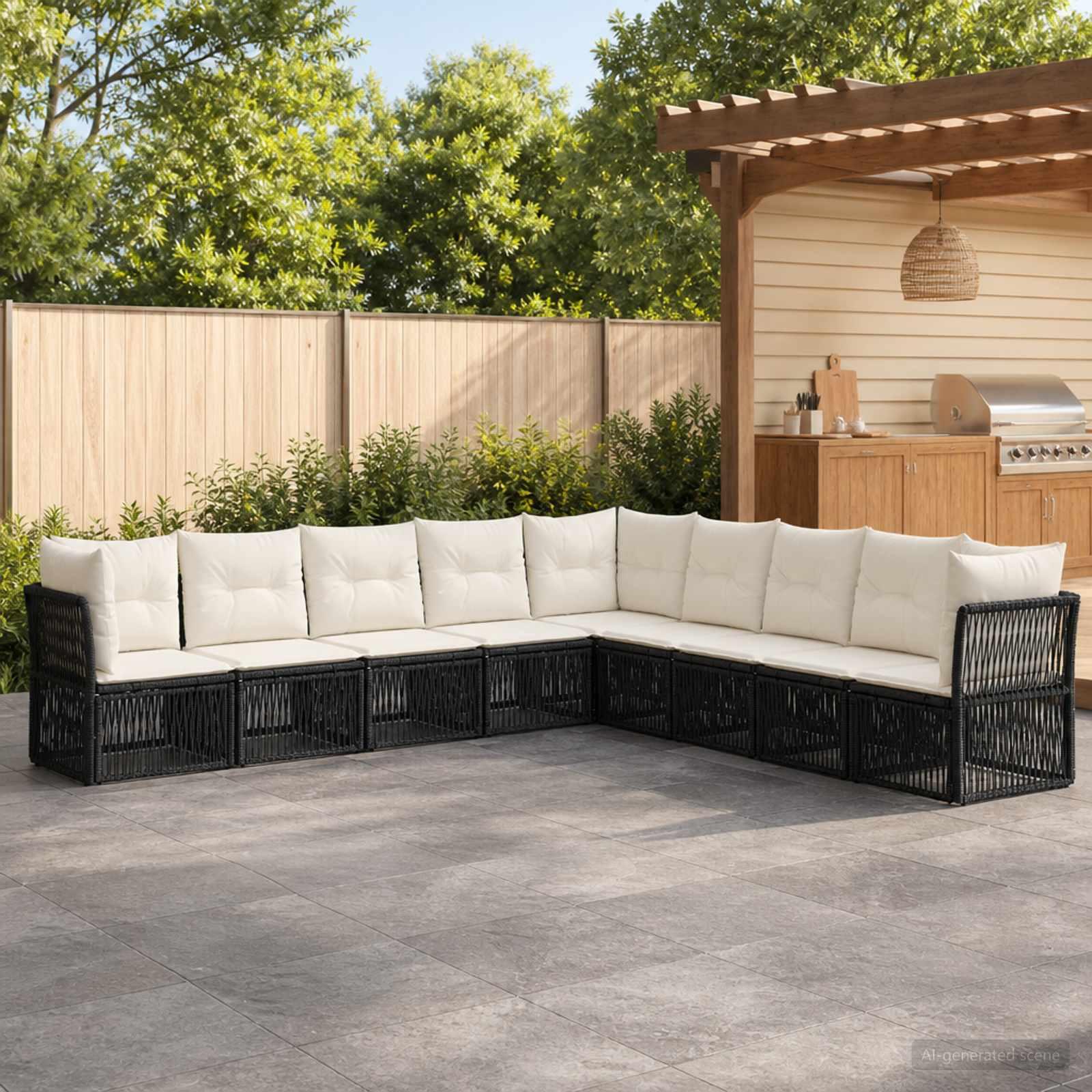 Havesofa sæt 9 stk. i sort polyrattan modulsofa til terrasse