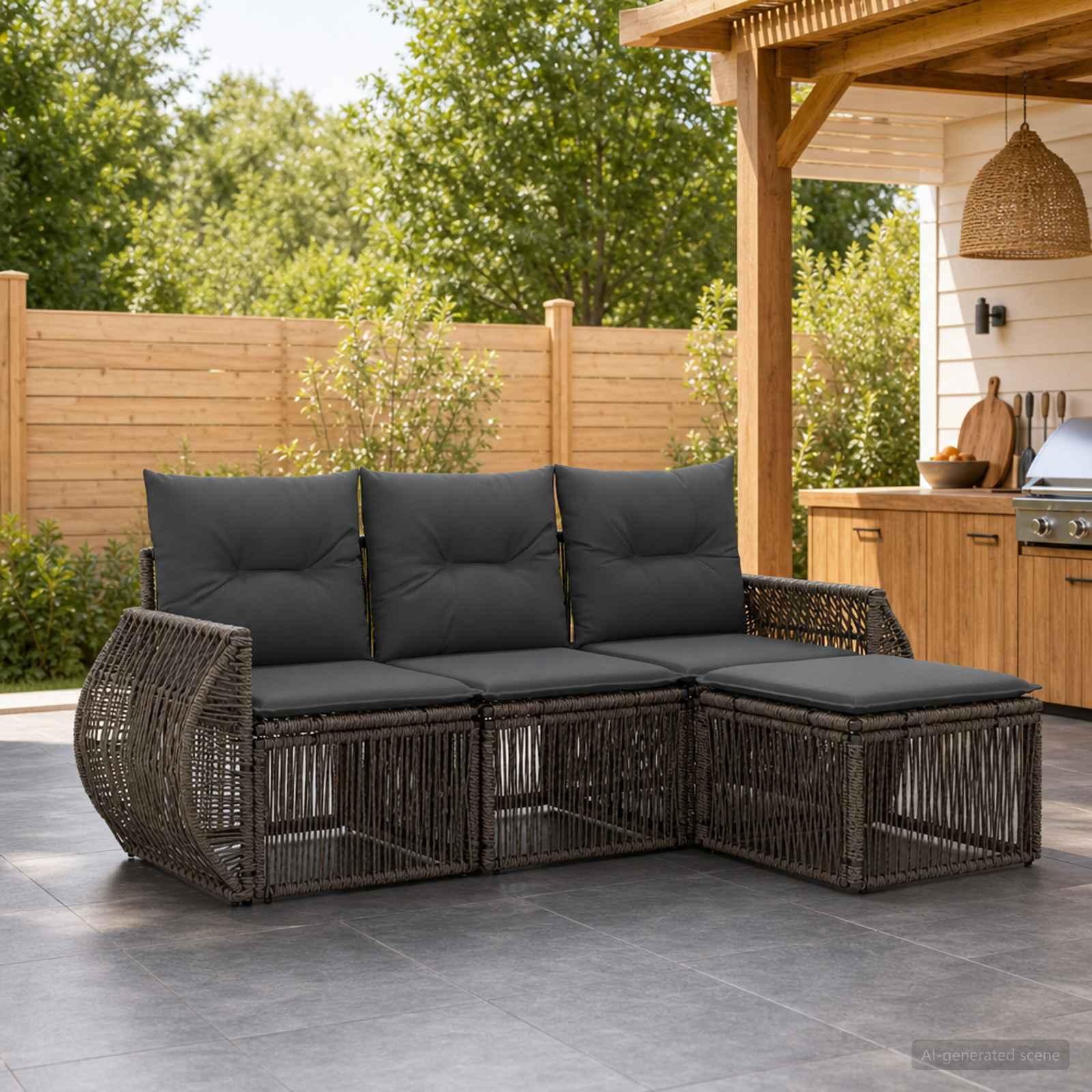 Havesofa sæt 4 stk. i grå og mørkegrå polyrattan