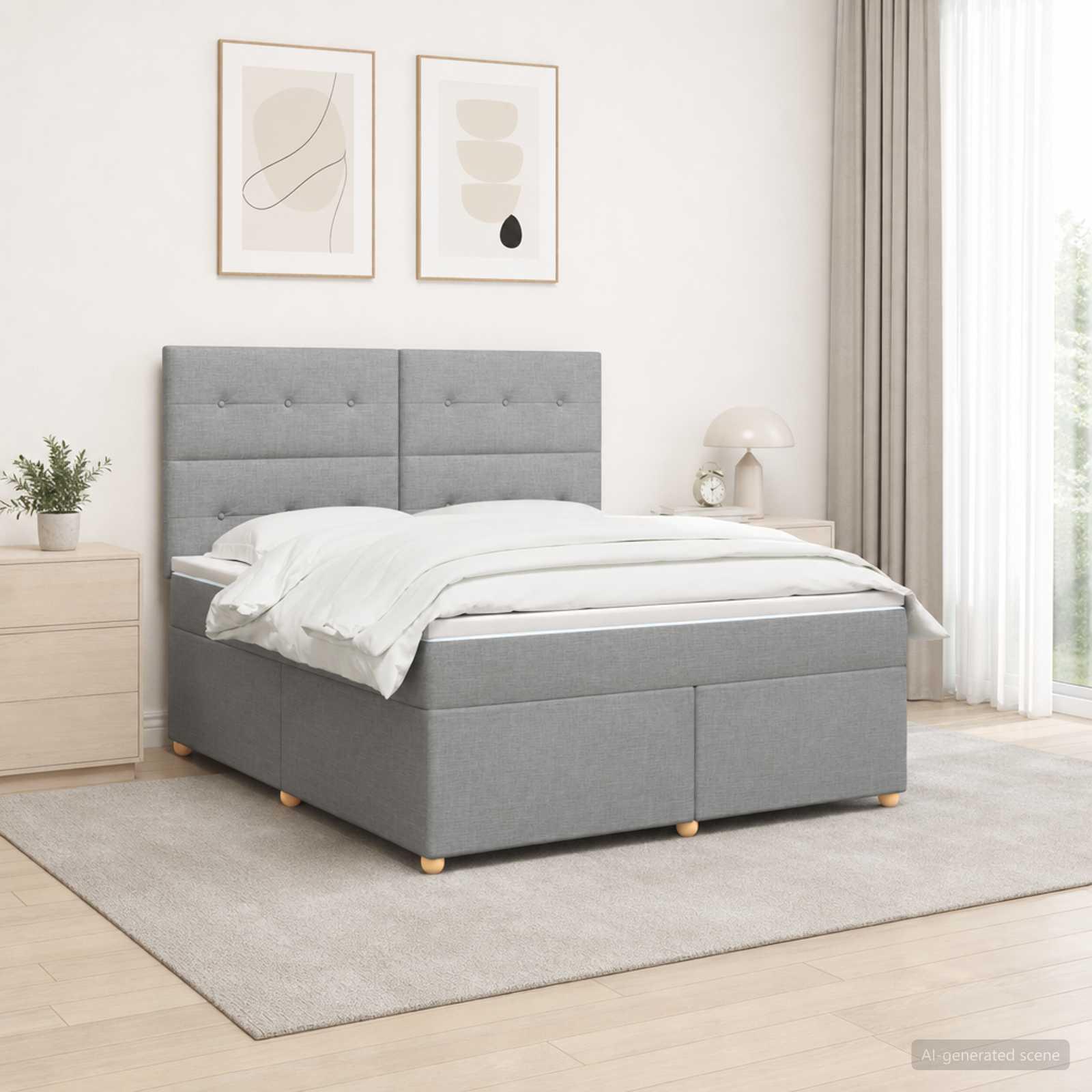 Boxspring seng med madras og topmadras 180 x 200 cm lysegrå stof