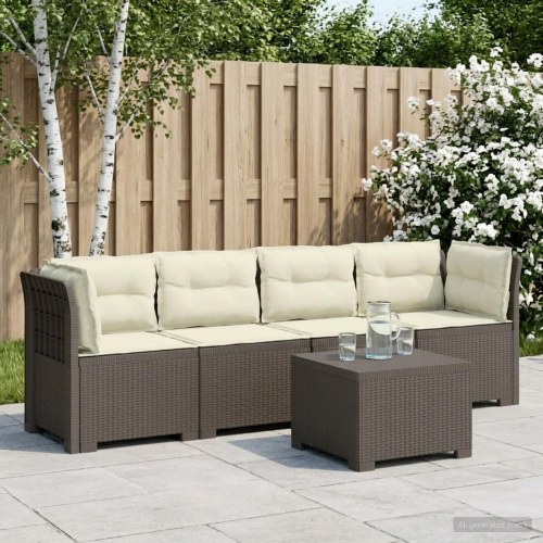 4-personers have-sofa loungesæt i rattan-look PP lysegrå