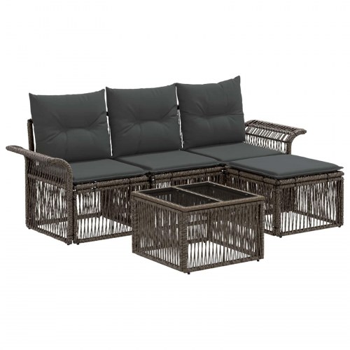 Havesofa sæt 5 stk. i grå polyrattan til terrasse og have