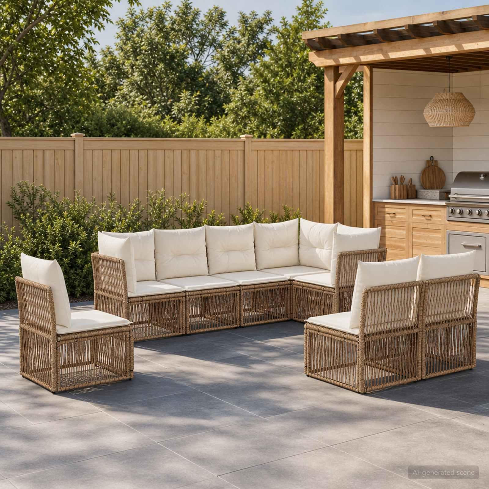 Havesofa sæt 8 stk. i beige polyrattan til have og terrasse