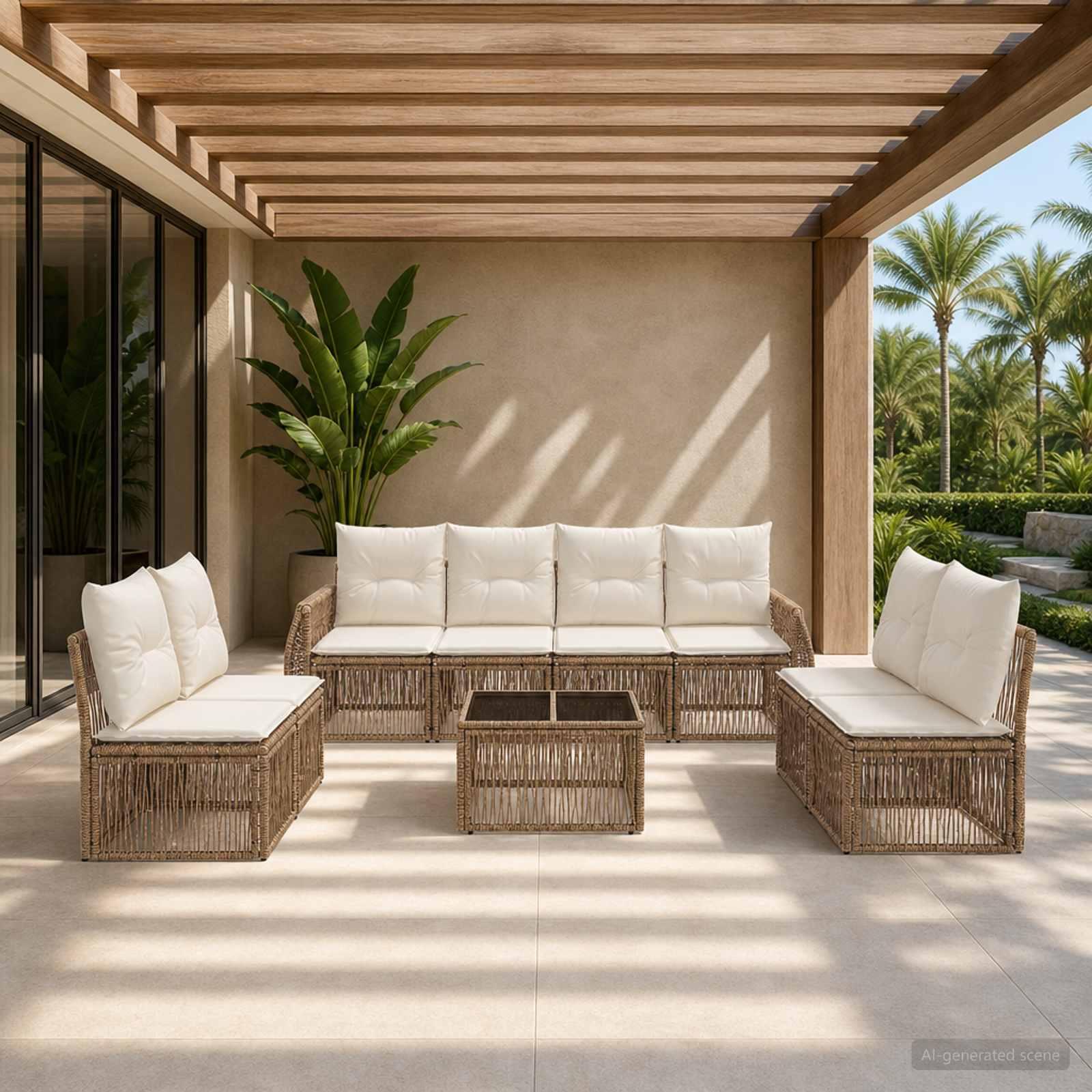 Havesofa sæt 9 stk. i beige og cremehvid polyrattan