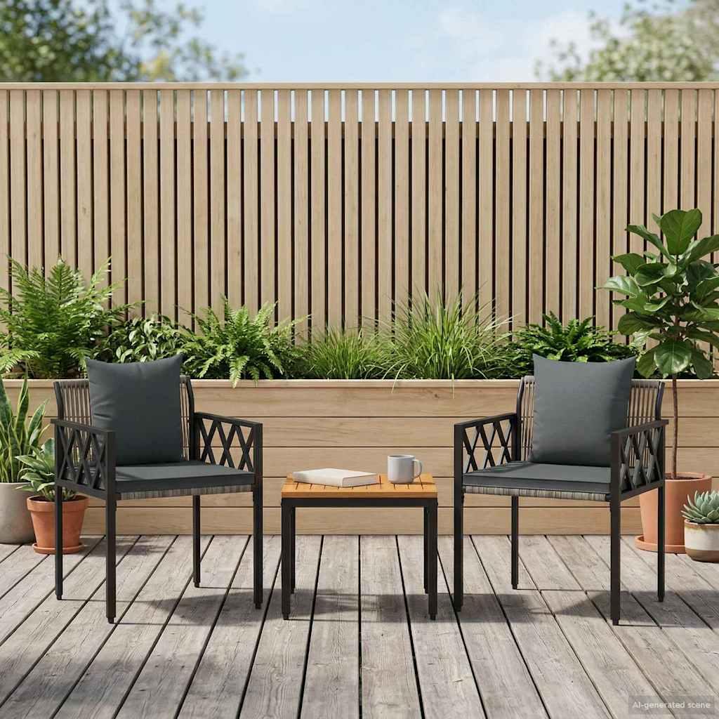 Have møbelsæt 3 dele i polyrattan med akaciebord - grå og mørkegrå