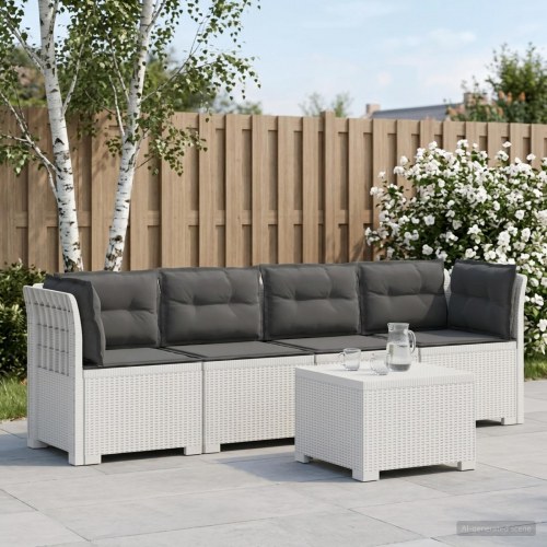 4-personers have-sofa loungesæt i rattan-look med puder - hvid/antracit