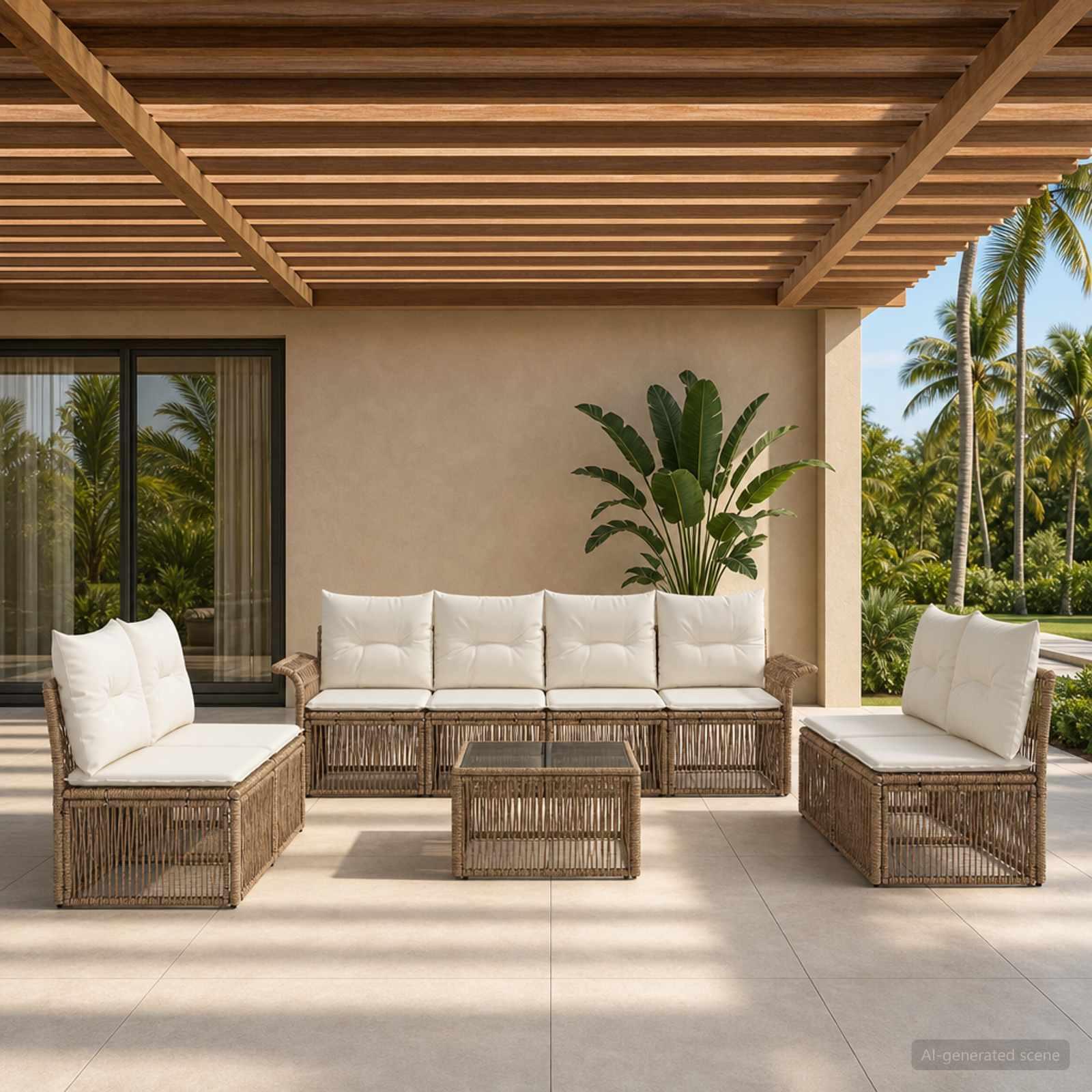 Havesofa sæt 9 dele i beige polyrattan