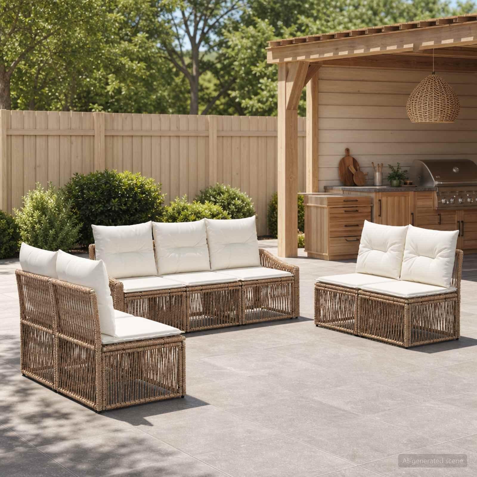Havesofa sæt 7 stk. i beige polyrattan