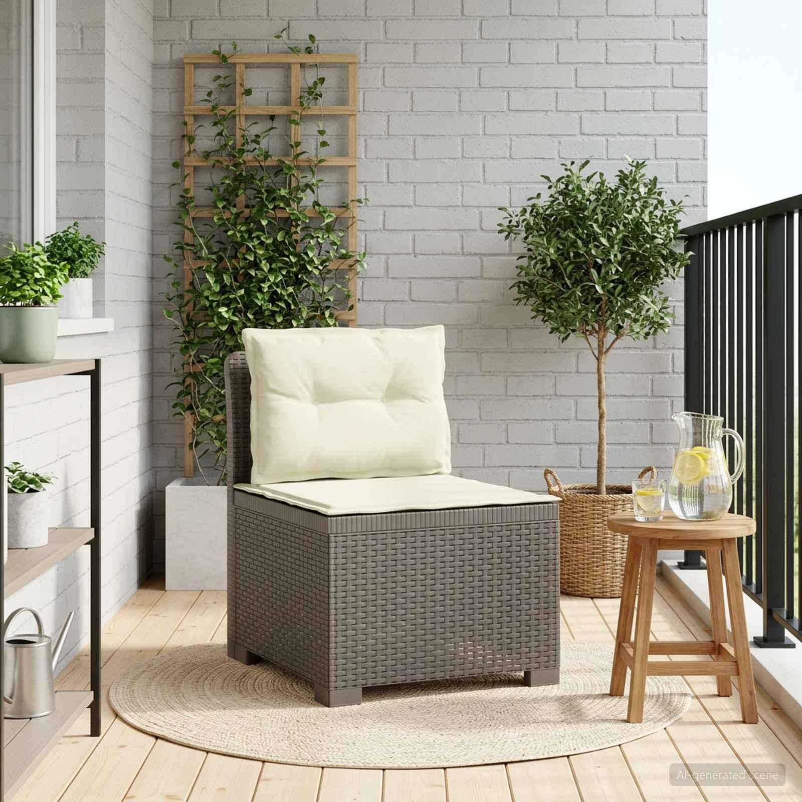 1-personers havemøbelsofa i rattan look PP med puder - lysegrå