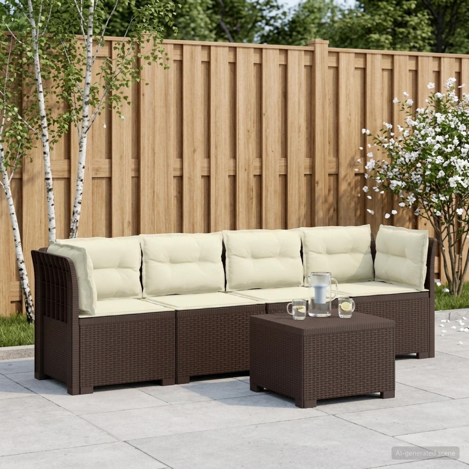 4-personers have-sofa loungesæt i rattan-look med puder - brun/creme