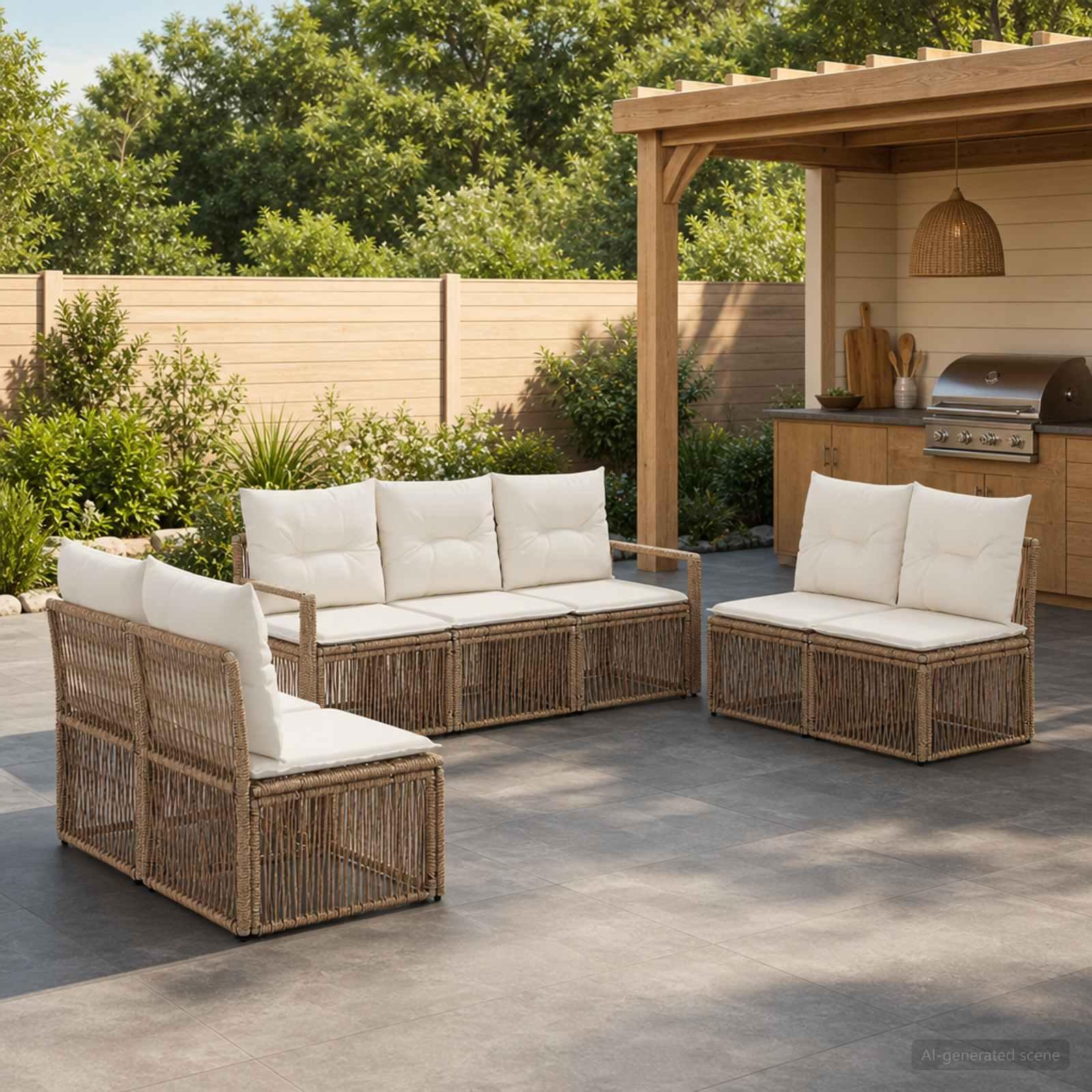 Havesofa sæt 7 stk. i beige polyrattan