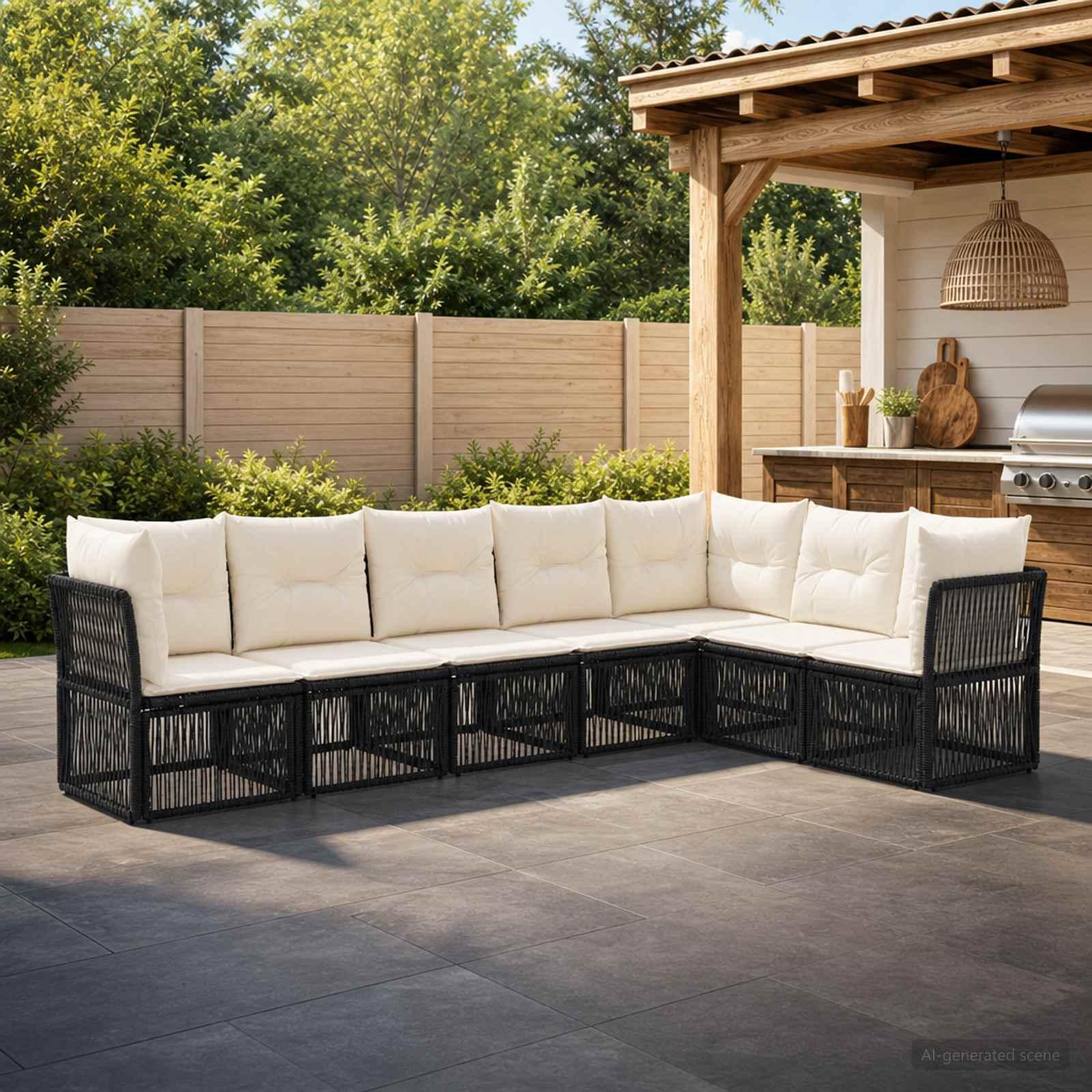 Havesofa sæt 7 stk. i sort polyrattan