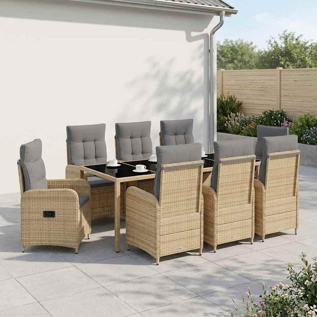 Udendørs spise sæt 9 stk. i beige og lys grå polyrattan