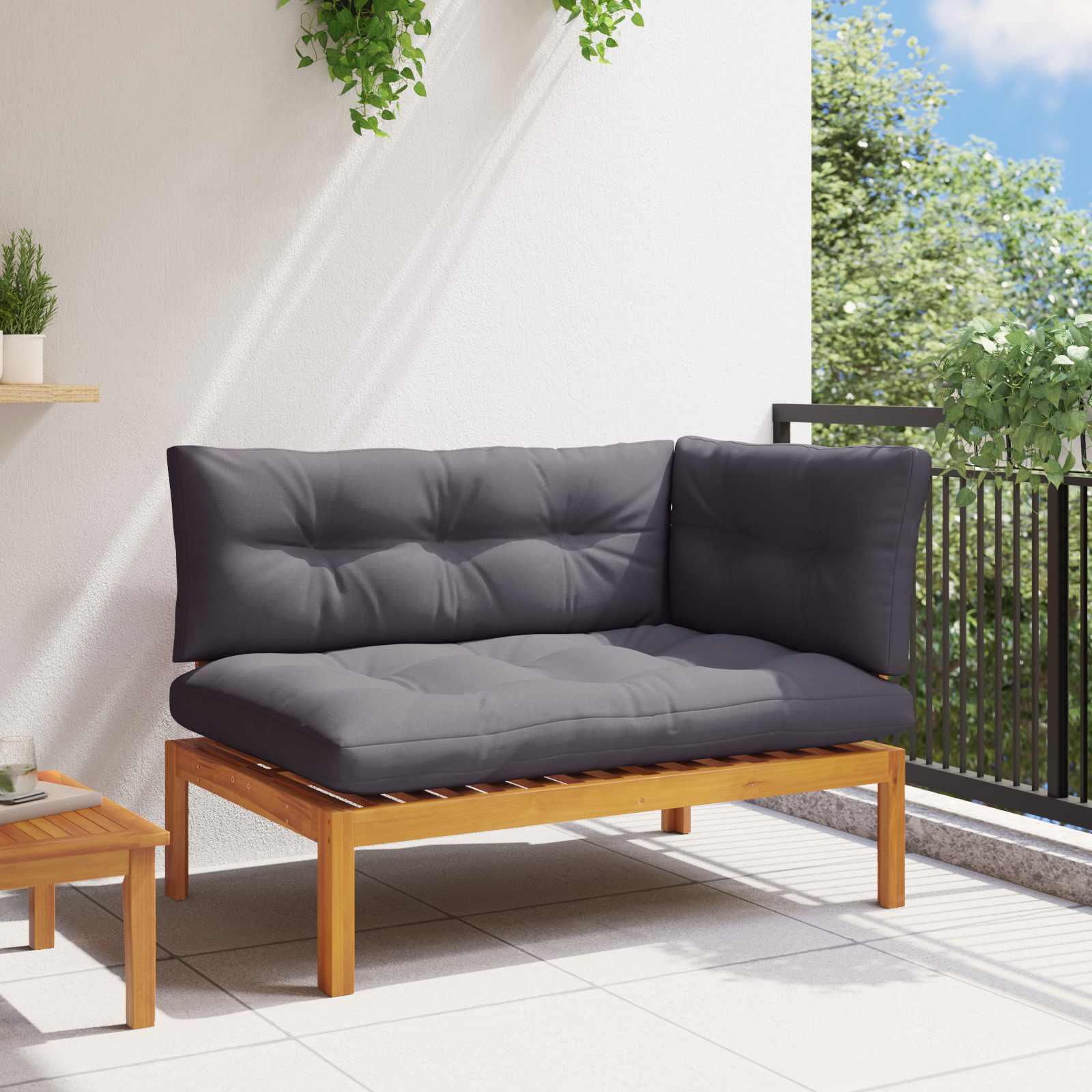 Hjørnesofa i akacietræ til have og terrasse - natur/mørkegrå