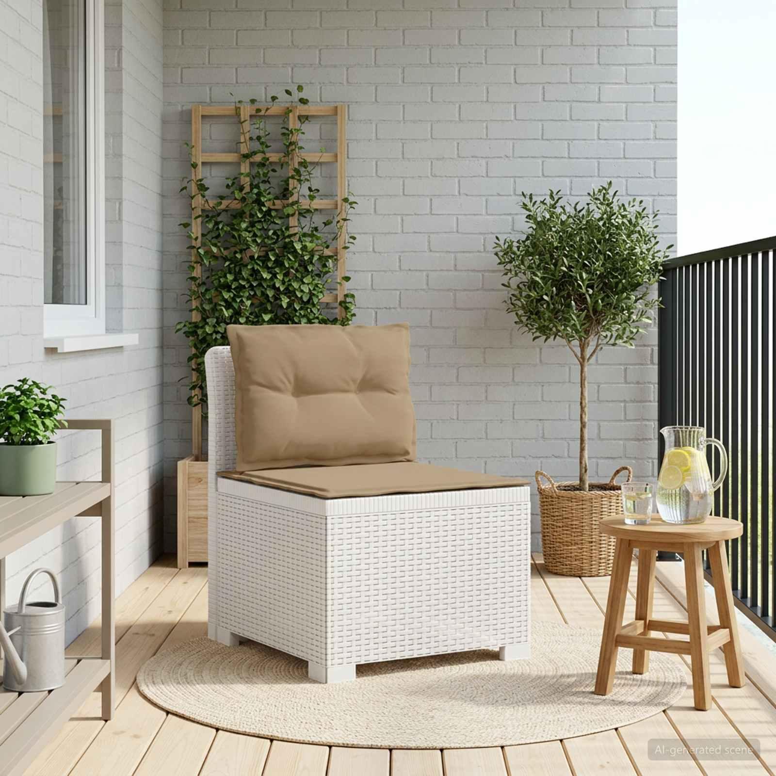 1-personers havemøbelsofa i rattan-look PP med puder - hvid