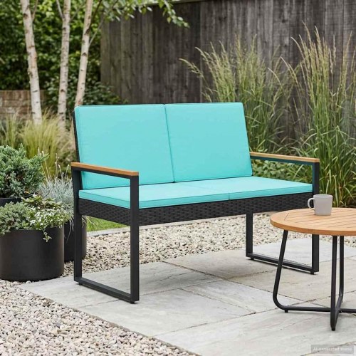 Udendørs 2-personers havebænk i polyrattan 107 x 61 x 80 cm - sort/turkis