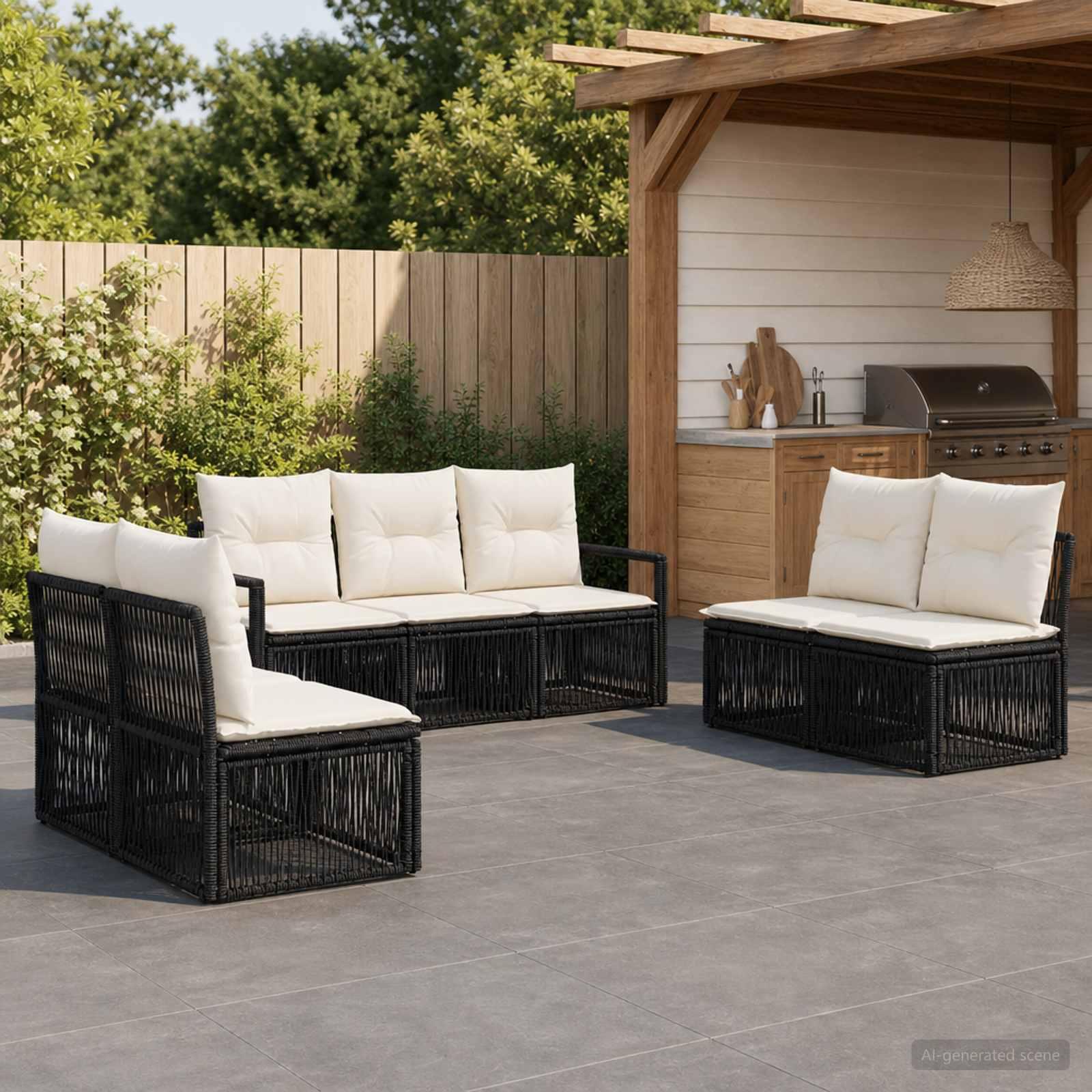 Havesofa sæt 7 stk. i sort polyrattan