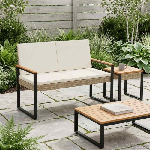 Udendørs 2-personers havebænk i polyrattan 107 x 61 x 80 cm - beige/cremehvid