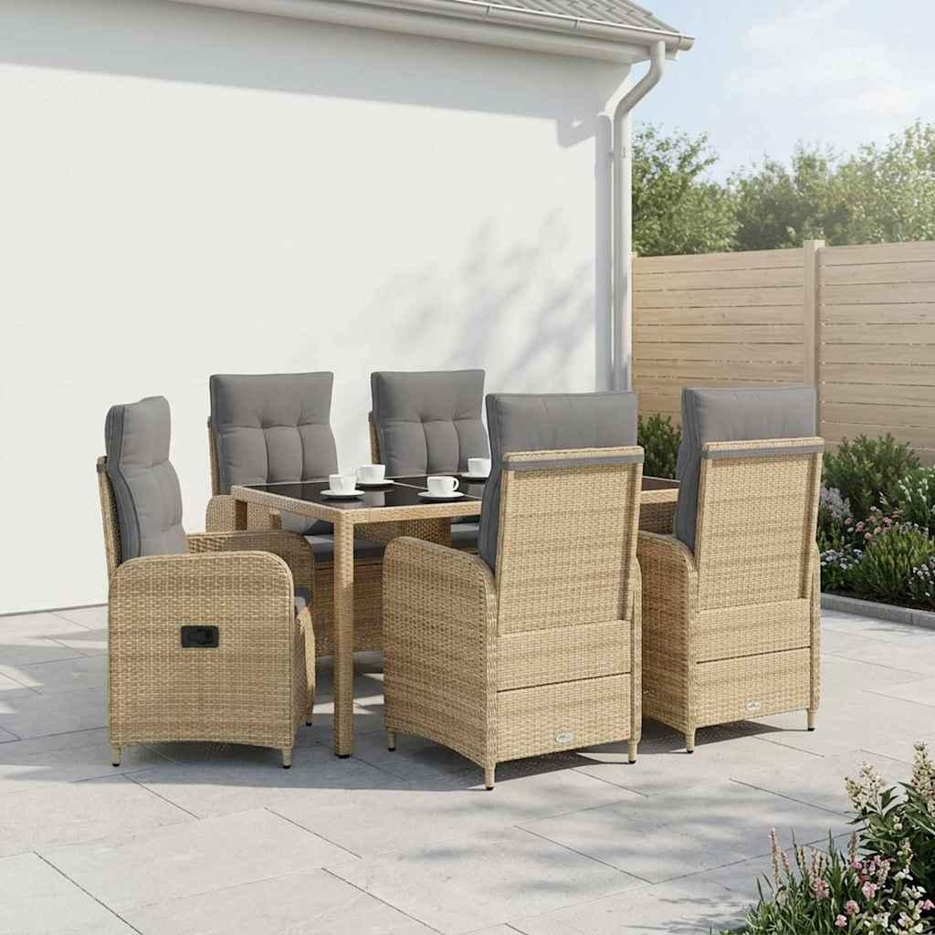 Udendørs spise sæt 7 stk. i beige og lys grå polyrattan