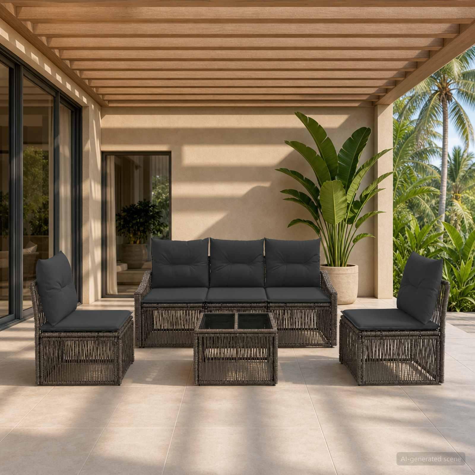 Havesofa sæt 6 dele i grå polyrattan