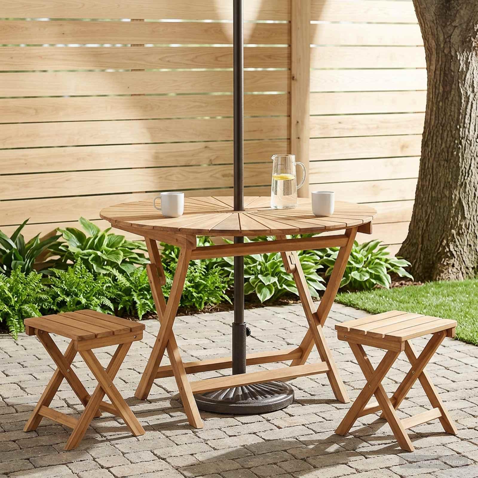 Sammenklappeligt havebord i massiv teak naturfarvet Ø 110 x 75 cm