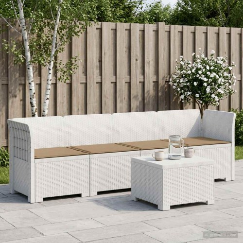 4-personers have-sofa loungesæt i rattan-look PP med puder - hvid
