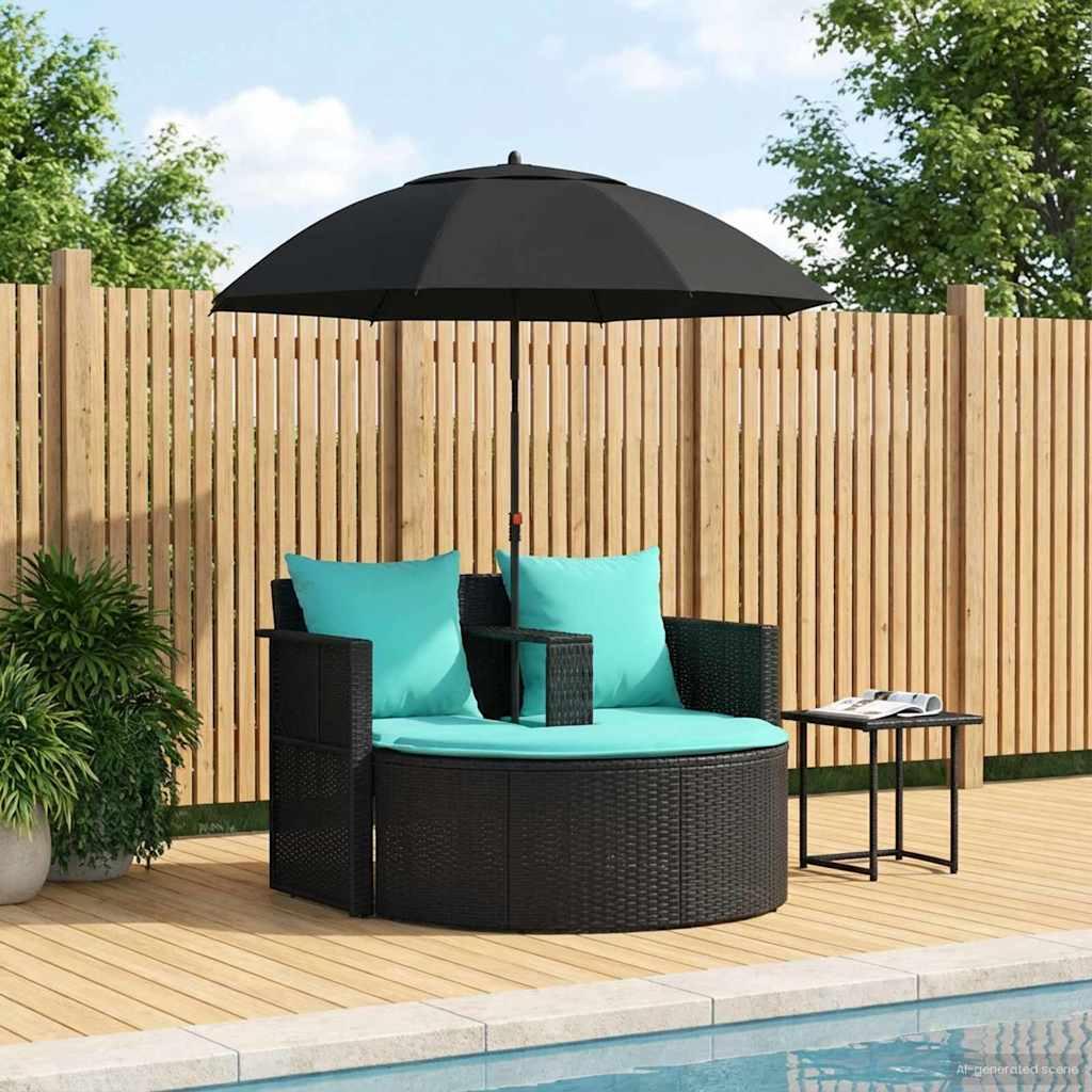 Havemøbelsofa 8 stk. i polyrattan med parasol - sort og turkis