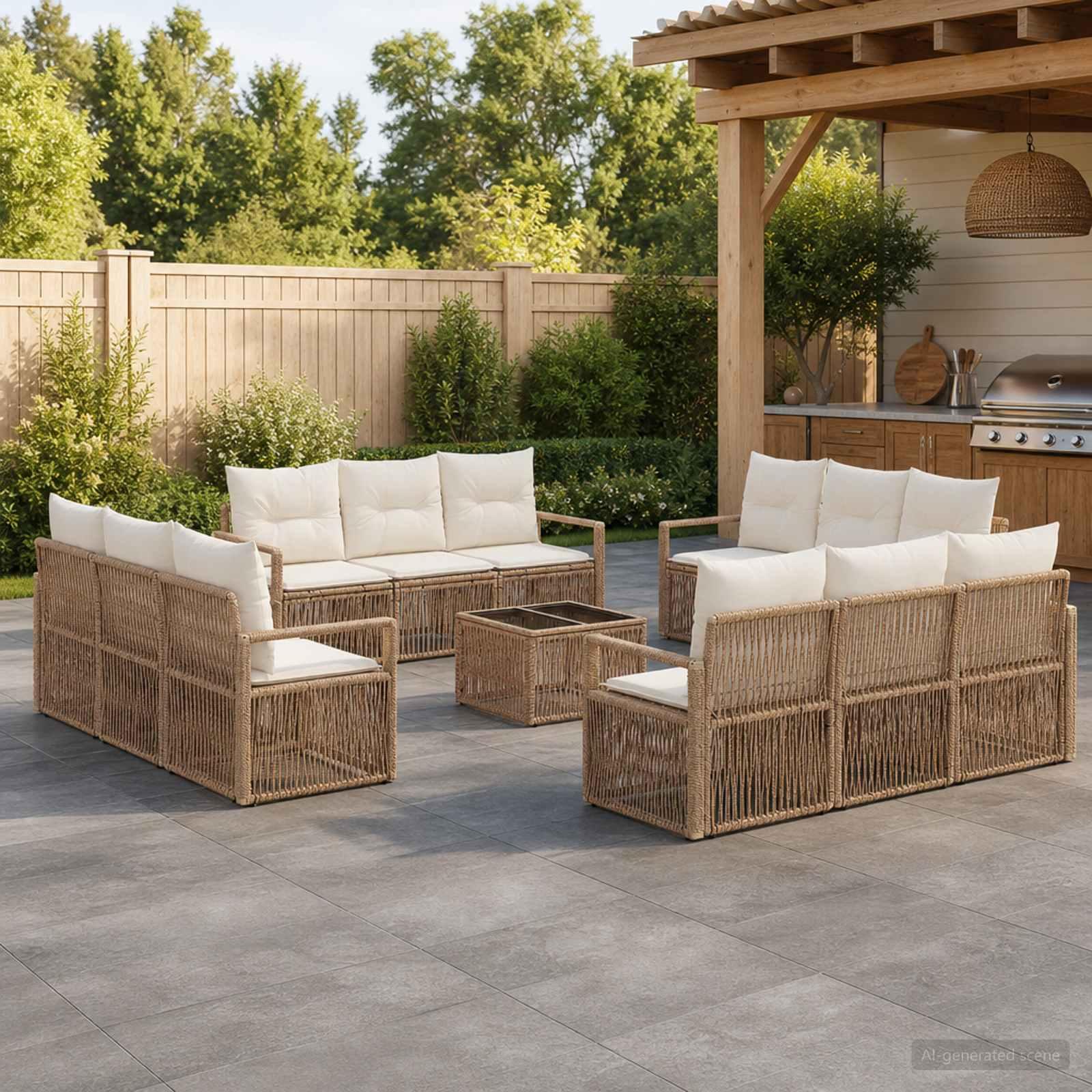 Havesofa sæt 13 stk. i beige polyrattan