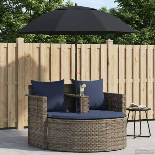 Havemøbelsofa 8 stk. i polyrattan med parasol - grå og marineblå