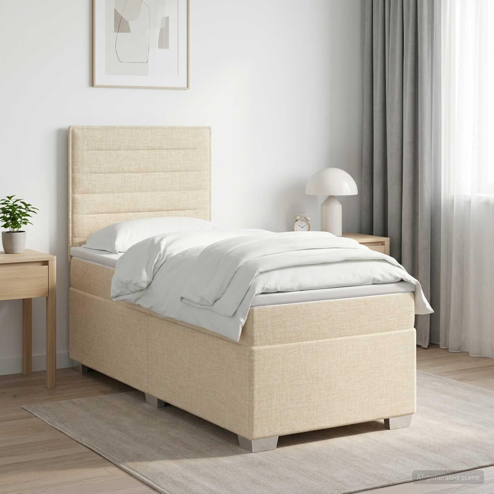 Boxmadras med topmadras 90 x 190 cm cremefarvet stof