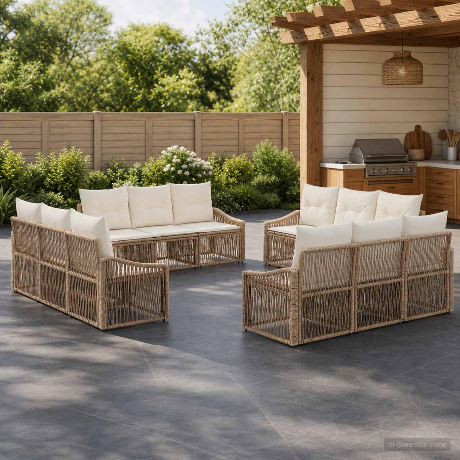 Havesofa sæt 12 stk. i beige polyrattan