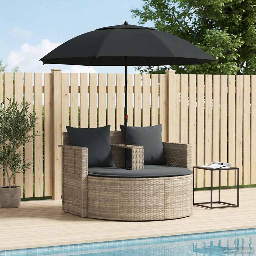 Havemøbelsofa 8 dele i polyrattan med parasol - lysegrå og mørkegrå