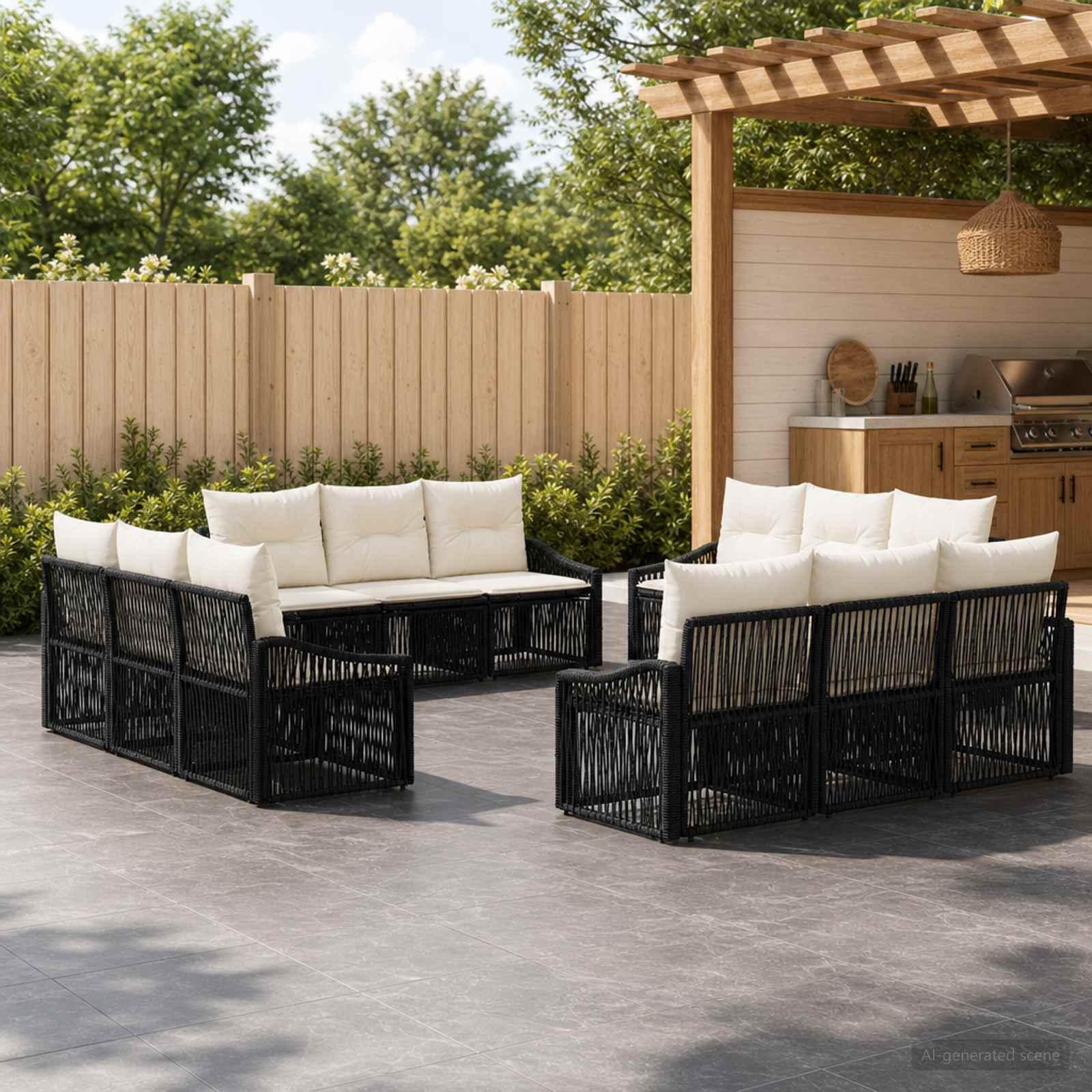 Havesofa sæt 12 stk. i sort polyrattan
